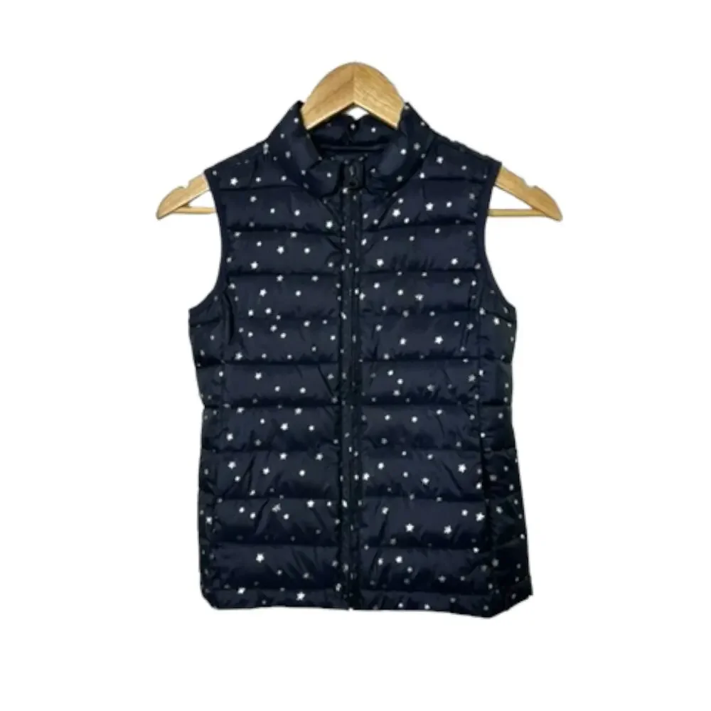 Gap Primaloft Lightweight Navy Blue Silver Star Print Puffer Vest Girl's Medium